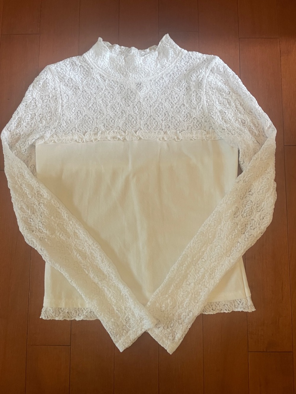 Free People White Lace Mock Neck Long Sleeve Top